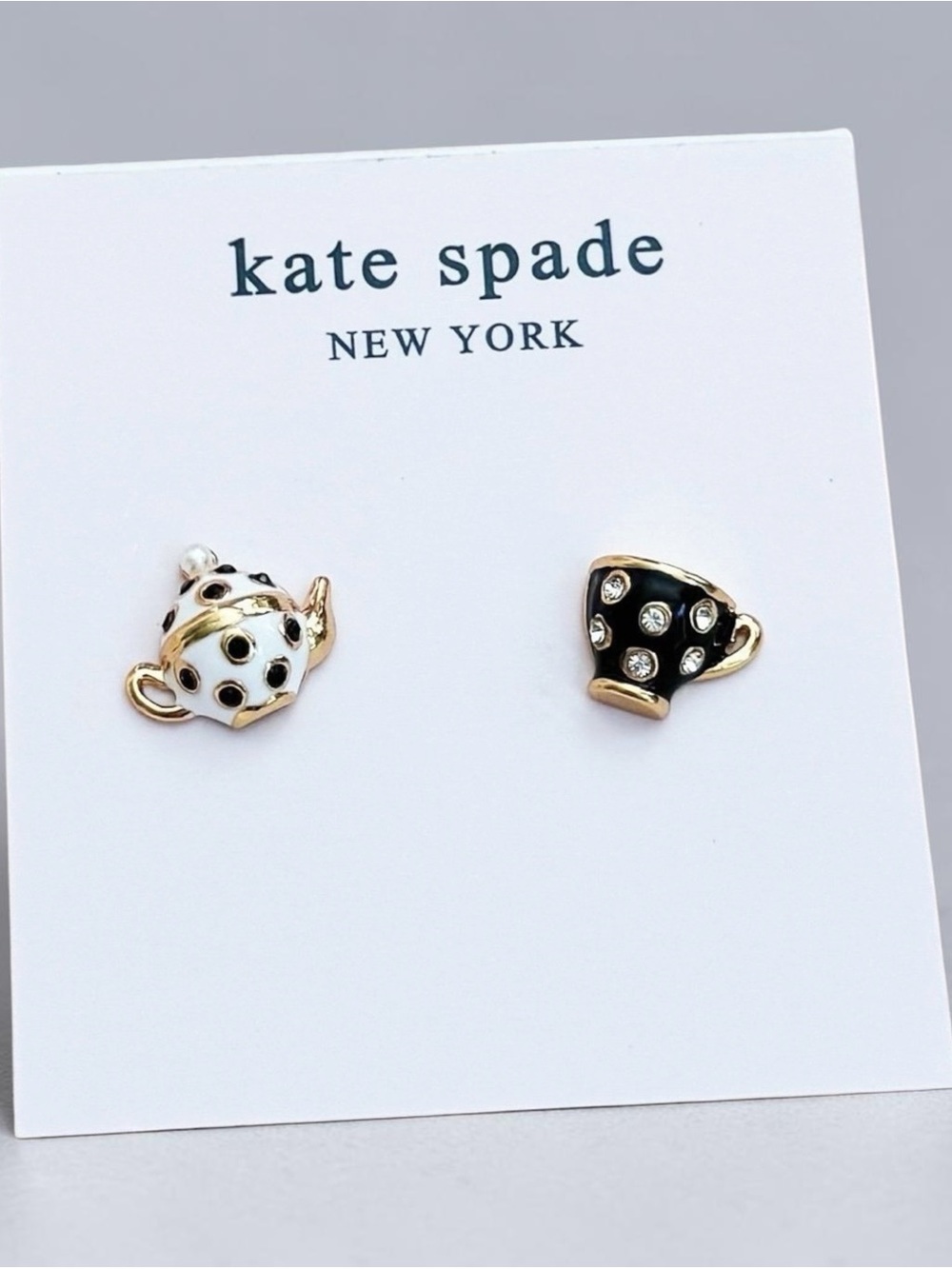 kate spade Kids Teapot & Teacup Stud Earrings - Black & White with Gold Accents